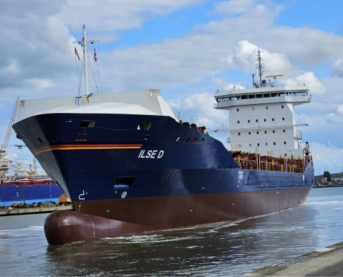 Cargo vessel MV “ILSE D” during the takeover in Rotterdam – vessel on the water in the port area.